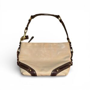 Vintage Coach Carly Hobo Mini Cream /Brown Leather Bag Purse Brass Hardware